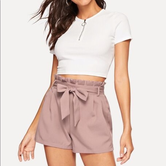 Paris&Pearle Pants - Mabel Blush Pink High Waist Belted Shorts